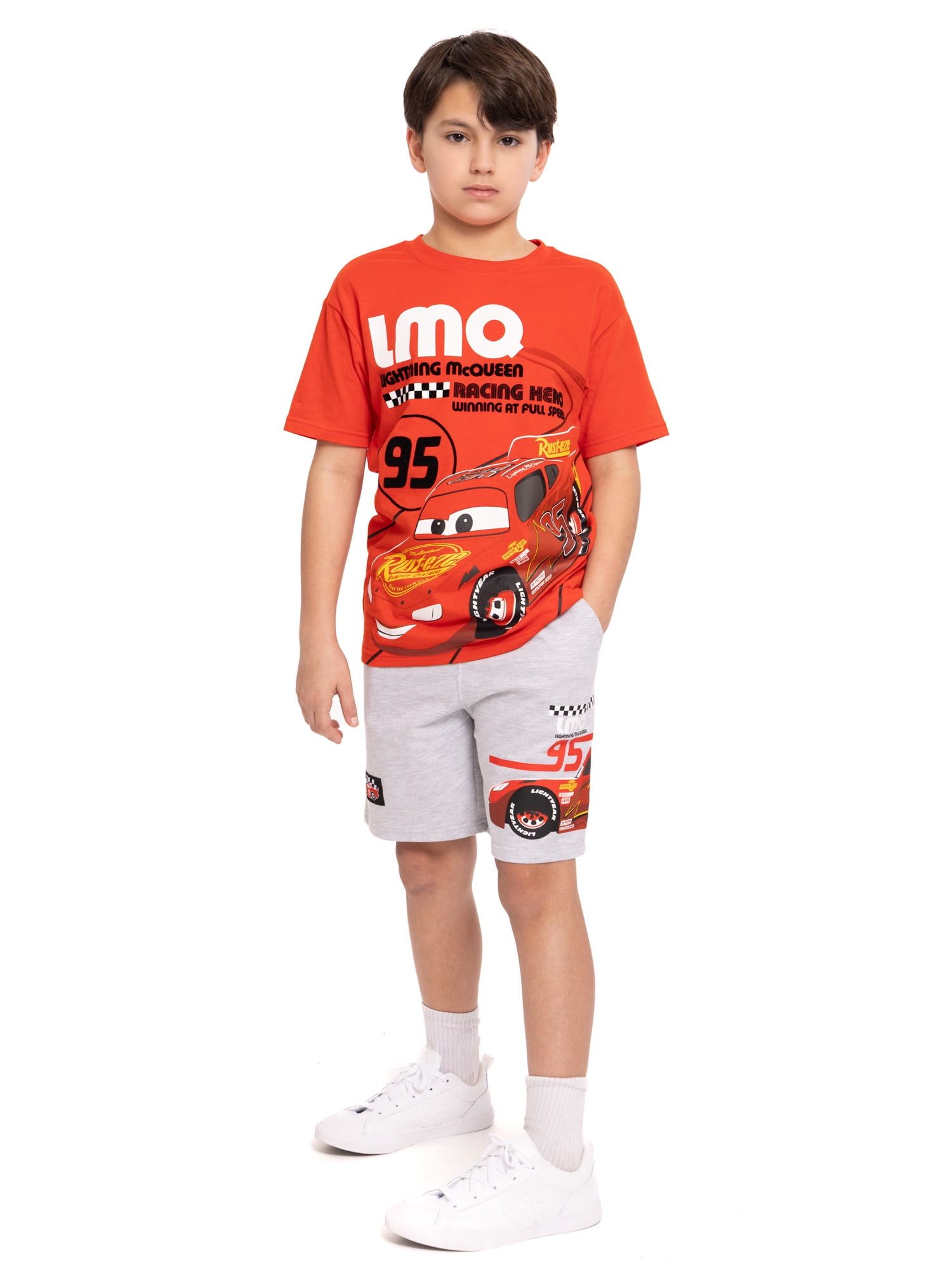 Disney Pixar Cars Lightning McQueen Boys Graphic Tee and Short Set, 2 Piece, Sizes 4-16