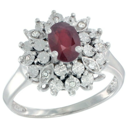- Sterling Silver Natural Enhanced Ruby Ring Oval 6x4, Diamond Accent, sizes 5 - 10