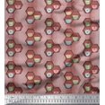 thumbnail image 1 of Soimoi Brown Japan Crepe Satin Fabric Honeycomb,Coffee & Tea Cup Beverages Print Fabric by the Yard 42 Inch Wide, 1 of 3