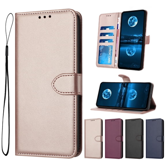 Wallet Phone Case For Samsung Galaxy A37, PU Leather Flip Cover with 3 Credit Card Holders, Kickstand Removable Lanyard Slim Fit Magnetic Closure RFID Blocking Luxury Folio Shell, Rosegold