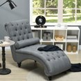 thumbnail image 2 of HOMCOM Button Tufted Chaise Lounge Indoor w/ Pillow for Living Room Grey, 2 of 10