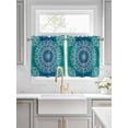 thumbnail image 2 of Half Window Curtains 24 Inches Long, Teal Blue Boho Window Treatment Curtain Drapes, Retro White Rustic Flower Ethnic Pattern Short Curtains Tiers for Kitchen Over Sink, 27.5"x24", 2 Panels, 2 of 7