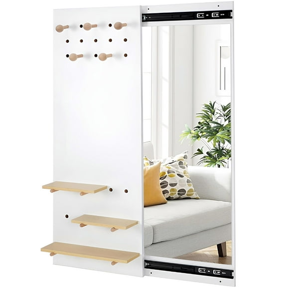Wall Mount Mirror, 2 in 1 Hidden Dressing Mirror with Sliding Pegboard Display Shelf for Bedroom Living Room Decorative