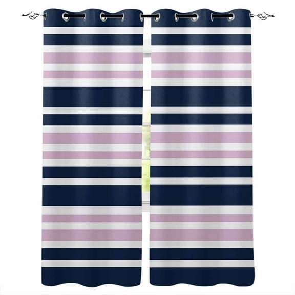 Fsddascl Navy Blue Pink Striped Blackout Curtains for Bedroom/Living Room, Thermal Insulated Kitchen Curtains, Gradient Horizontal Lines Grommet Darkening Window Treatment Drapes 27.5"x39"x2