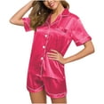 thumbnail image 6 of MGDXOX Silk Satin Pajama Set for Women 2 Piece Lounge Pjs Shorts Matching Sleepwear Button Down Shirt Shorts Sets Pink M, 6 of 8