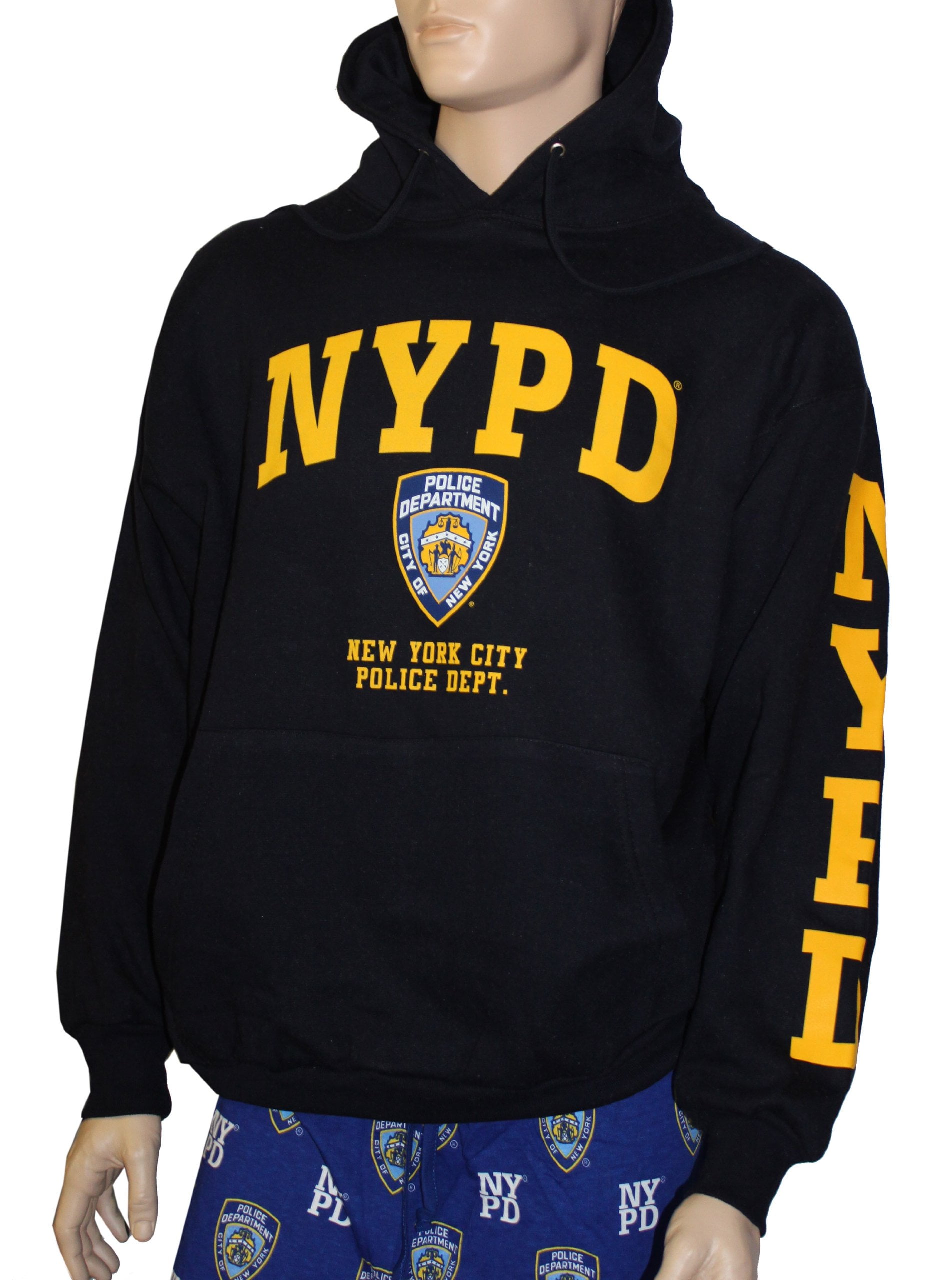 NYC FACTORY NYPD Hoodie Yellow Sleeve Print Sweatshirt Navy Blue Xl ...