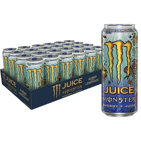 Monster Energy Juice Aussie Style Lemonade, Energy + Juice, 16oz (Pack of 24)