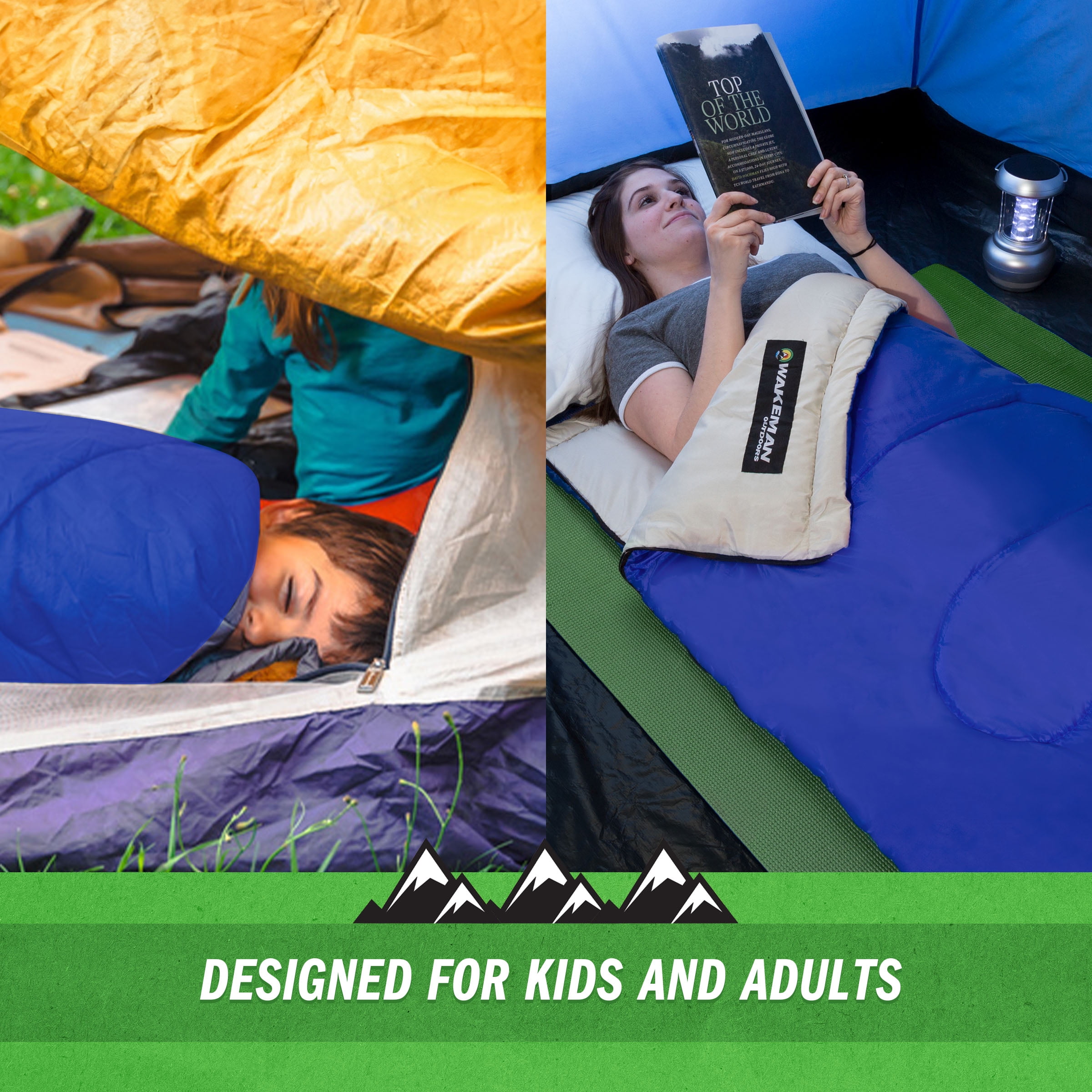 Wakeman Outdoors Warm Sleeping Bag with Insulated Filling for Adults (Blue)
