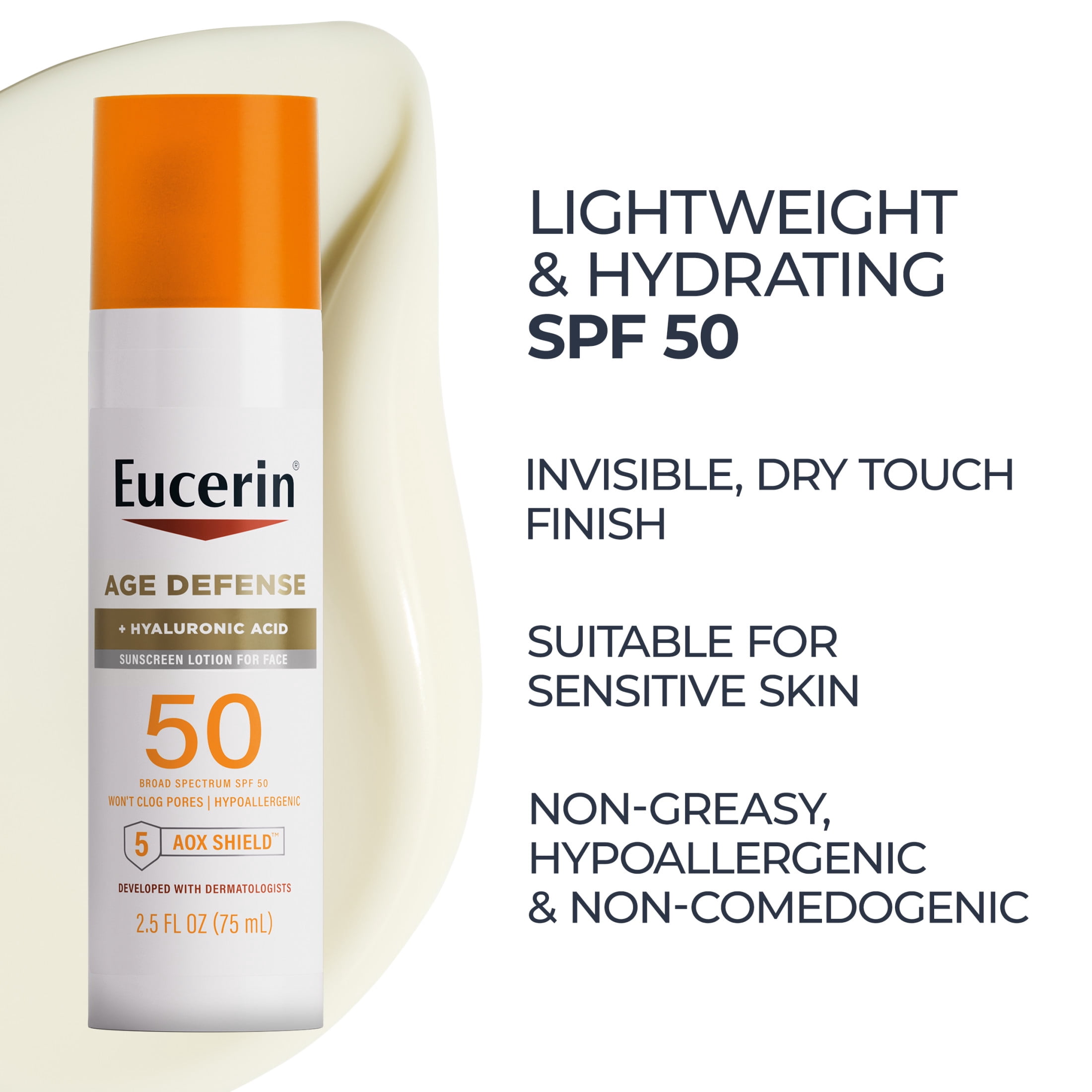 Eucerin Sun Age Defense Face Sunscreen Lotion SPF 50 with Hyaluronic Acid, 2.5 fl oz