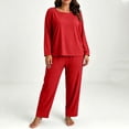 thumbnail image 4 of vdgthytj Plus Size Loungewear Sets for Women Ribbed Long Sleeve Crewneck Tops Straight Leg Pants Fall Sleepwear 2 Piece Outfits(5X-Large,Red), 4 of 9