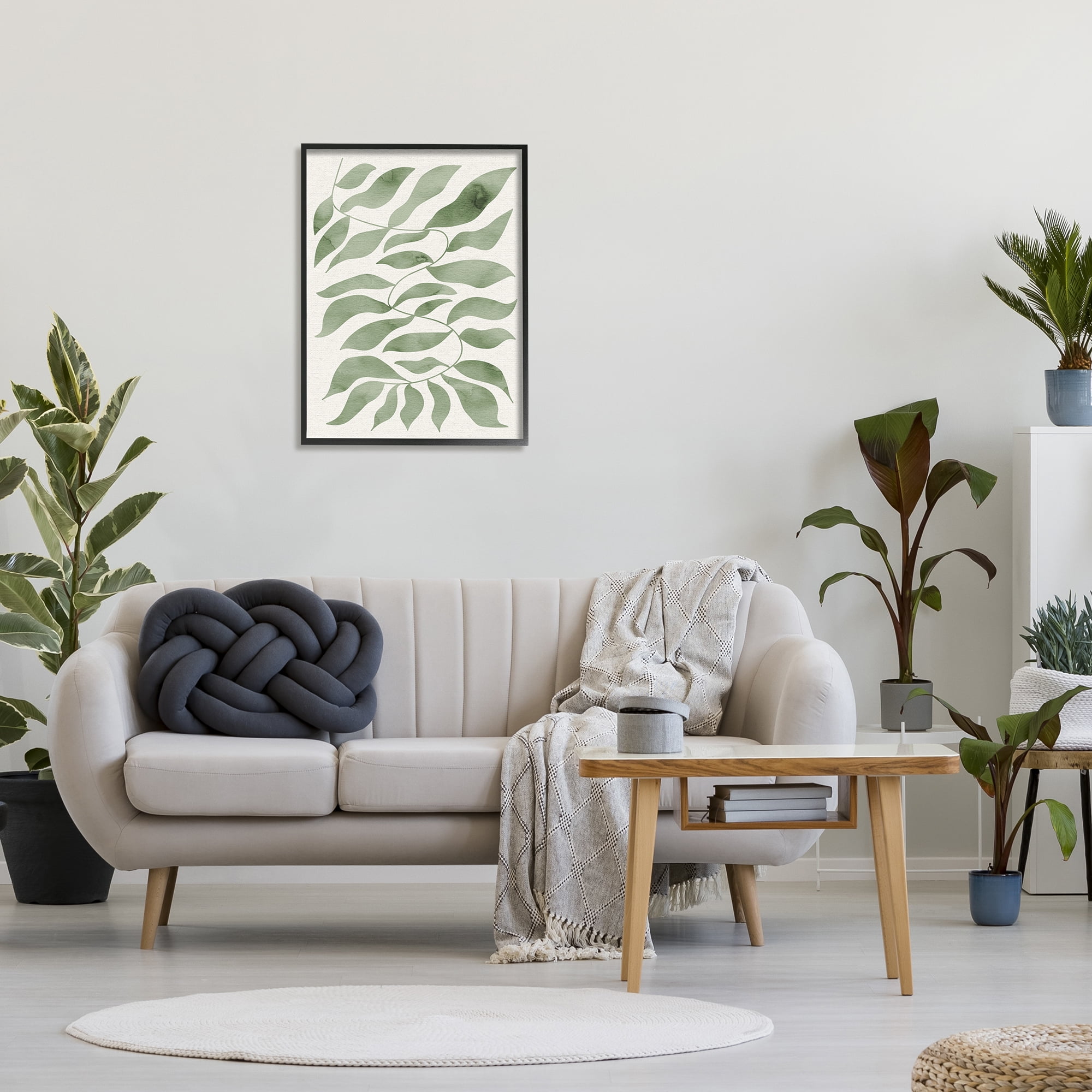 Stupell Industries Boho Plant Leaf Sprig Botanical & Floral Painting Black Framed Art Print Wall Art, 24 x 30