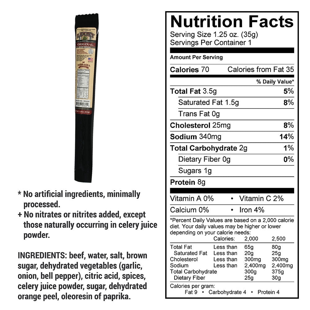 Nebraska Star Beef Lucky Beef Jerky Original Sticks, 48 Pack - High Protein, All Natural 1.25 oz