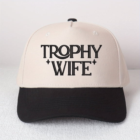 TROPHY WIFE Embroidered Patchwork Trucker Cap | Adjustable Unisex Snapback, Prize-Worthy Essential