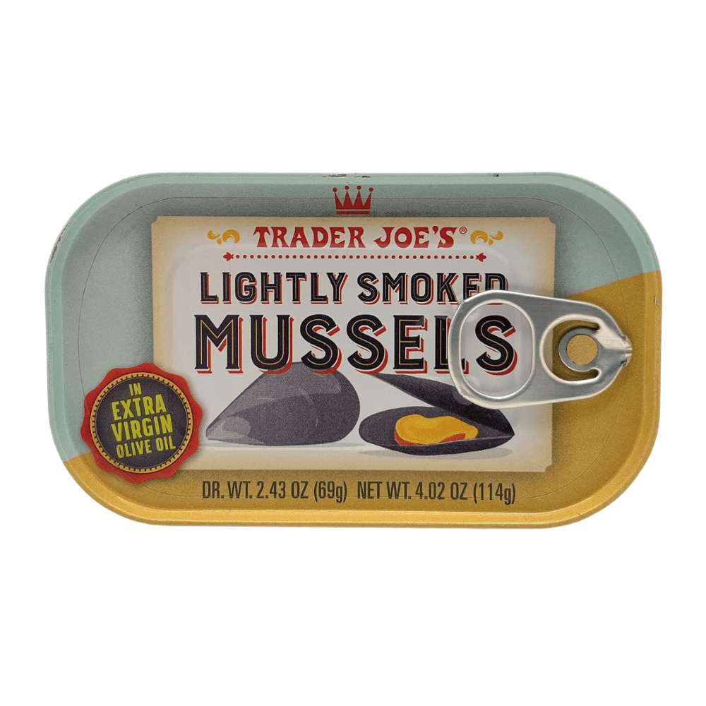Trader Joe’s Lightly Smoked Mussels in Extra Virgin Olive Oil 4.02oz 114g (Six Cans)