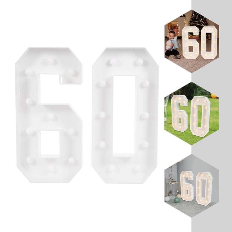 White Marquee Light-Up Numbers – 8.8” LED Battery-Operated Number 60 Sign For 60th Birthday, Anniversary, Wedding Backdrop & Table Decor