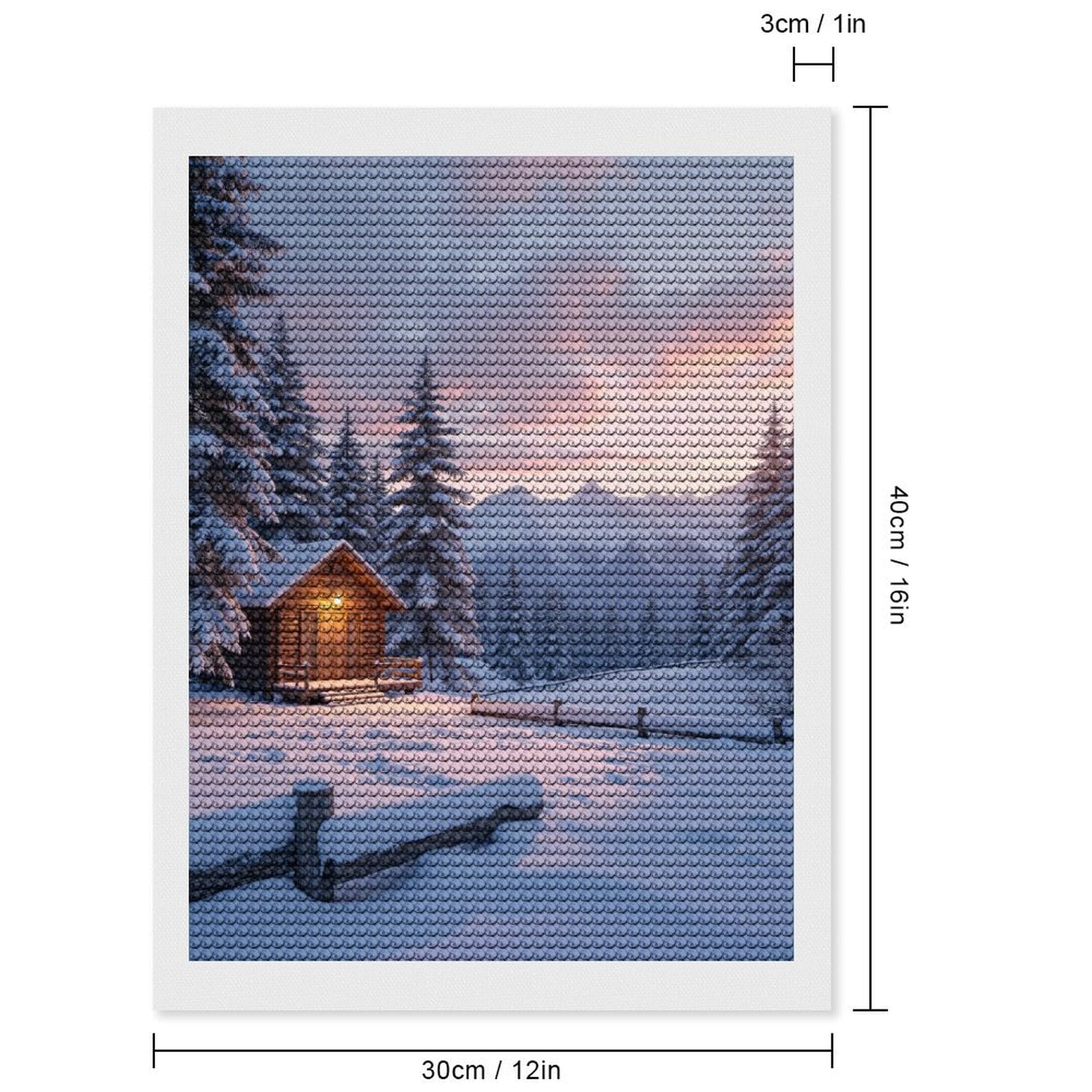 Diamond Art Kits for Adults, Winter Cabin Mountain Sunset Scene 5D Diamond Painting Kits for Adults Beginners, DIY Full Drill Diamond Painting, Gem Art and Crafts 12x16