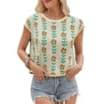 thumbnail image 2 of Cap Sleeve Flower Print Women Casual Knit Crop Tops Sweater Vest, 2 of 6