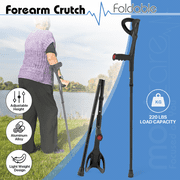 Foldable Forearm Crutch Ergonomic Handle Adjustable Height Aluminum Walk Stick
