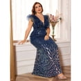 thumbnail image 5 of AURA Plus Size Evening Dress Deep V Neck Sequin Slim Fit Party Long Skirt 0XL-4XL, 5 of 7