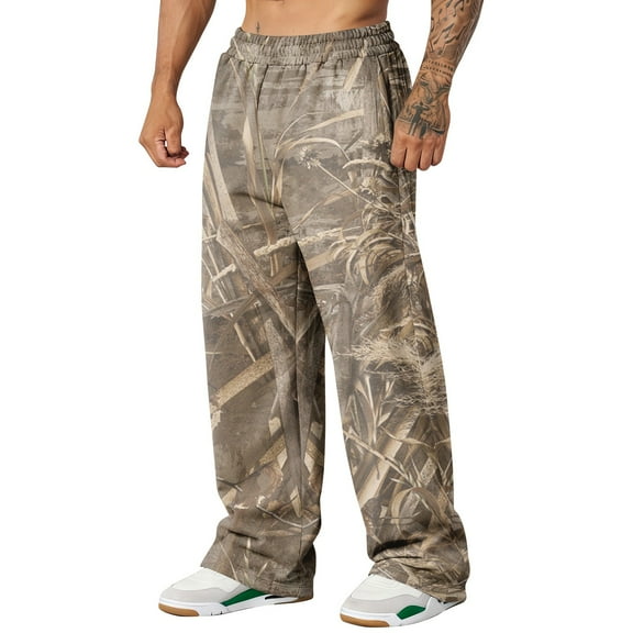 Cthrlog Mens Sweatpants Casual Camo Graphic Print Sweatpants Workout Athletic Joggers Elastic Waist Wide Leg Pants Funny with Pockets Mint Green 008