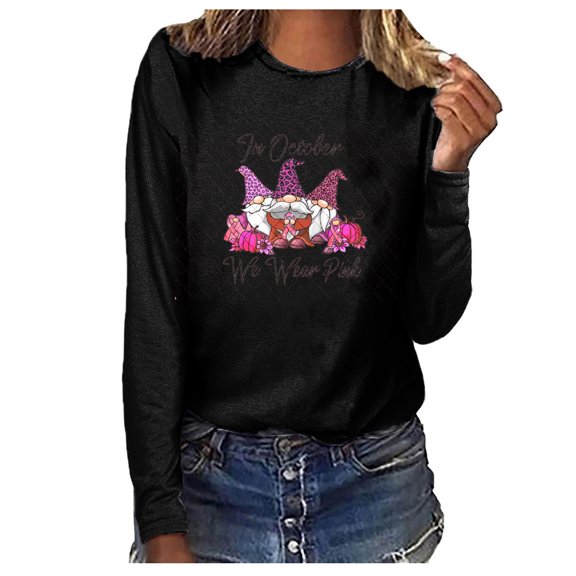 Lolmot Womens Tops Breast Cancer Awareness Shirts Pink Ribbon Graphic Long Sleeve Tops Crewneck Plus Size Pullover Sweatshirts Trendy Fall Clothes