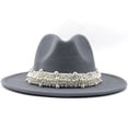 thumbnail image 6 of Yidarton Fashion Elegant Jazz Hat Pearl Hat Big Brim Hat Ladies Tweed Hat Ladies Vintage Pearl Belt Fashion Wide Brim Panama Hat Perfect for Summer One Piece Sale Brown L, 6 of 12