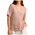 thumbnail image 2 of Njoeus Womens Tops Summer Short Sleeve Knit Tunic Tops Casual V Neck T-Shirts Loose Blouse with Pocket Spring Clothes, 2 of 9