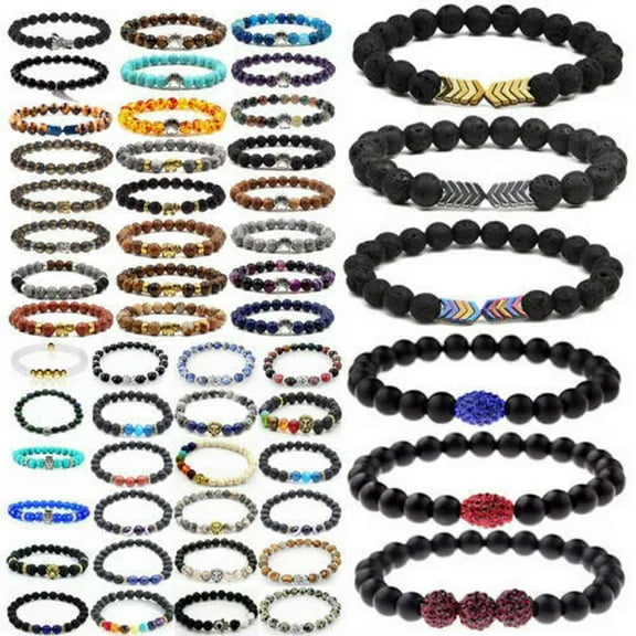 EOEMY Luxury Men Bracelets Blue Cz Beads 6mm Stainless Steel Round Beads Bracelets-Random 7.5'' Stone Bracelet