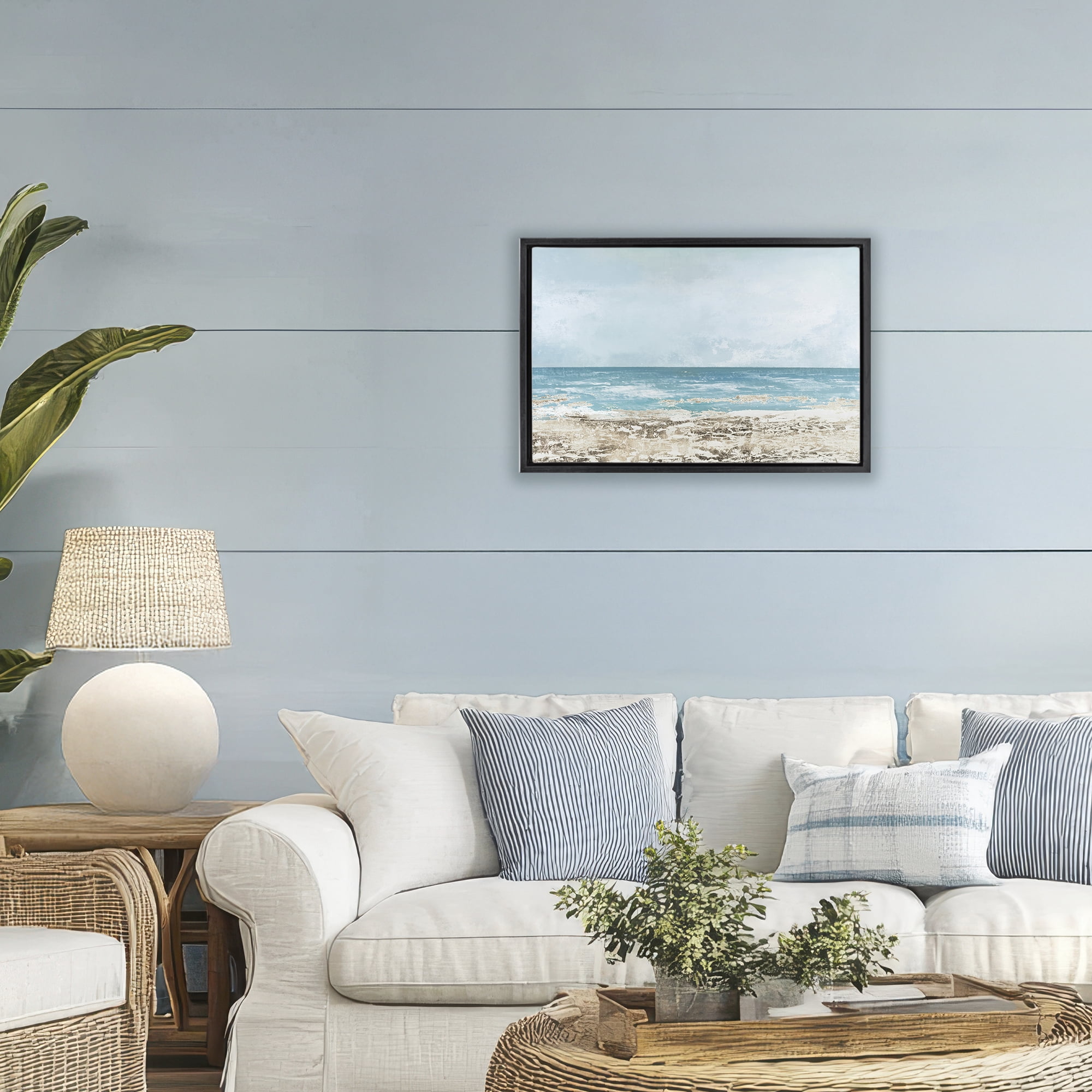 Stupell Industries Peaceful Mood Coastal Scene Black Framed Floater Canvas Wall Art, design by Lorenzo Collective