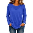thumbnail image 2 of TAGOLD Womens Blouses & Shirts Solid Color Crew Neck Split Long Sleeve Loose Casual Sunscreen Top, 2 of 5