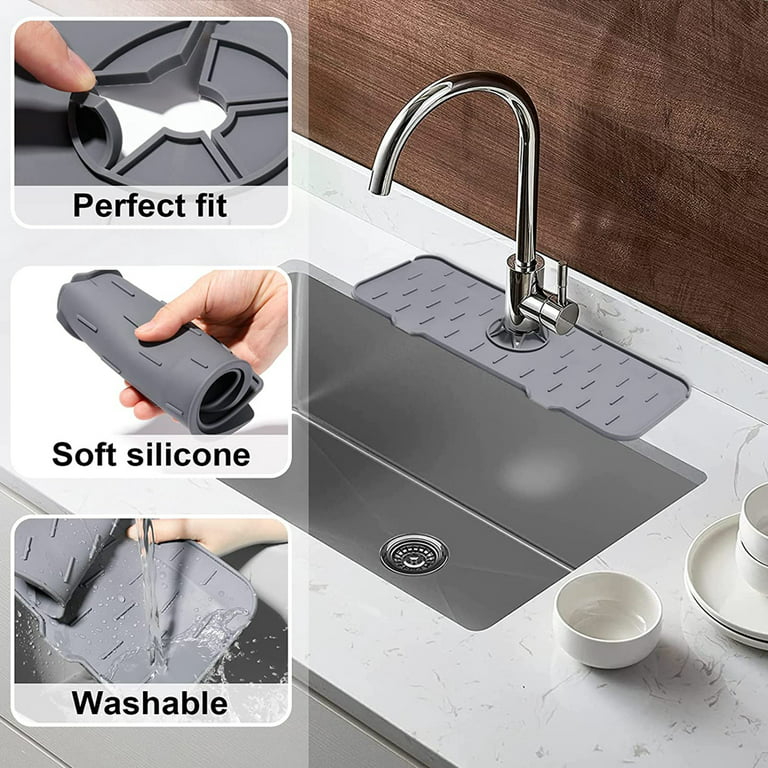 Kitchen Sink Backsplash, Water Drip Catcher Mat, Silicone Drain Pad Behind  Faucet, Countertop Protector for Bathroom, Kitchen, Bar, RV and Farm  (Gray,2Pcs) 