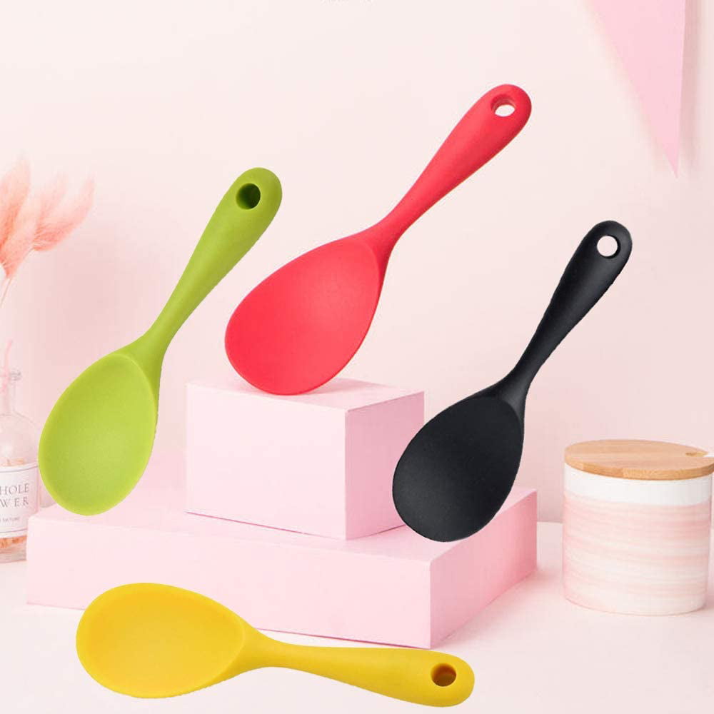 Silicone Rice Paddle Spoon Works for Rice/Mashed Potato or more Cooking Utensil Rice Scooper Non-stick/Eco-friendly/Heat-resistant Size: 8.85x2.67 Red 