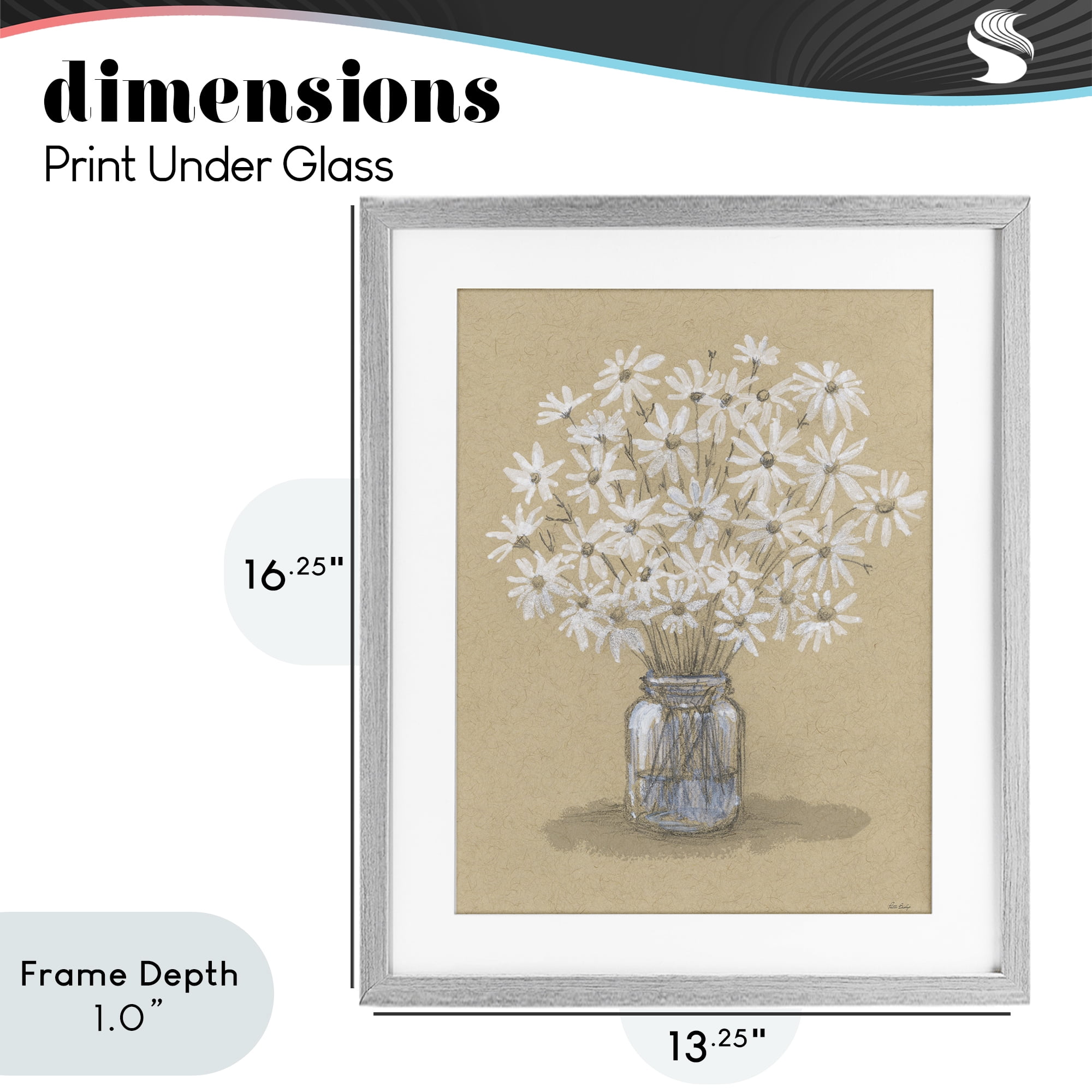 Stupell Industries Daisies Jar Drawing Gray Framed Print Under Glass, design by Patti Bishop
