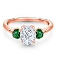 thumbnail image 3 of Gem Stone King 18K Rose Gold Plated Silver Green Nano Emerald Ring Set with Moissanite (2.10 Cttw), 3 of 7
