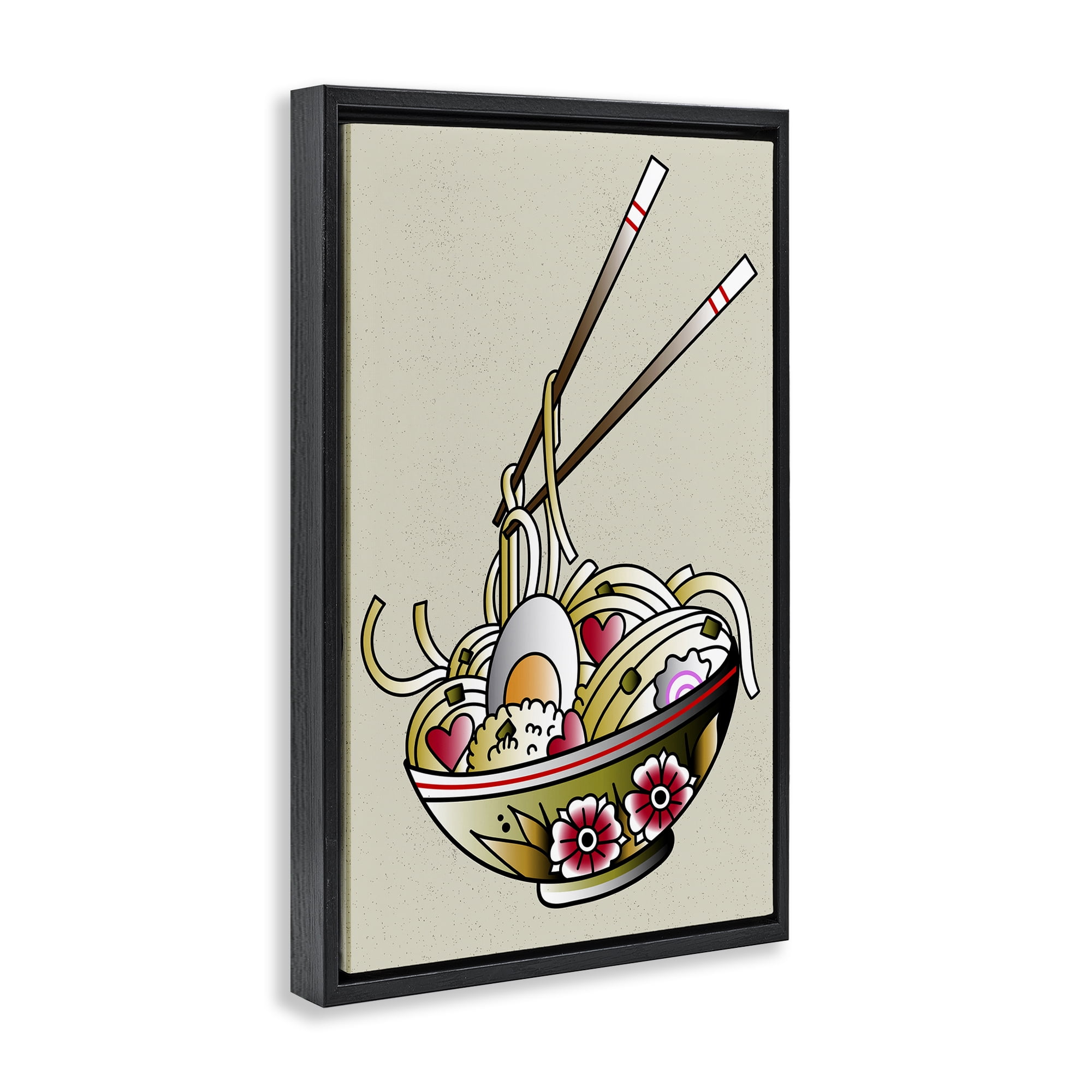 Stupell Industries Tattoo Style Ramen Bowl Food & Beverage Painting Black Floater Framed Canvas Art Print Wall Art, 17 x 25