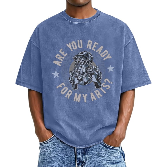 Distressed Graphic Print T Shirt Washed Tee With Fashionable Design For Casual Streetwear Men's T Shirts