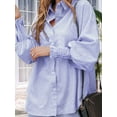 thumbnail image 4 of Women'S Striped Button Down Shirt Smocked Cuffed Boyfriend Blouse Ruffle Sleeve Casual Tunic Tops with Pockets Blue Stripes S, 4 of 7