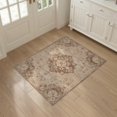 thumbnail image 3 of ODIKA 3'x5' Washable Throw Rug Tan with Vintage Medallion Floral Scrollwork and Distressed Boho Motifs for Entryway, Kitchen, Mudroom, Stain Resistant, Low Profile, Non-Slip, 3 of 7