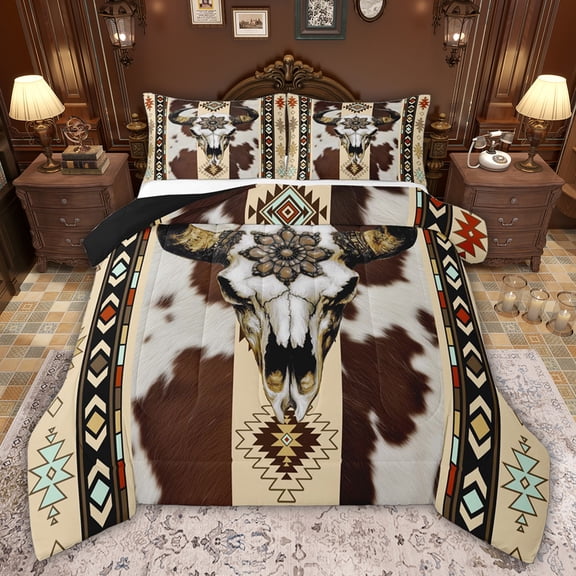 Castle Fairy Bull Skull Twin Comforter Sets,Abstract Cow Print Bedding Set