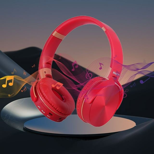 Auriculares Estéreo HIFI Bluetooth 5.0, Auriculares para Juegos Over-Ear, Modo de Bajo Bajo, Rojo