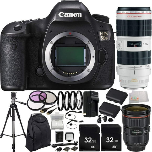 Canon EOS 5DS DSLR Camera with Canon EF 24-70mm f/2.8L II USM Lens & EF 70-200mm f/2.8L IS II USM Lens Bundle. Includes 2 32GB Memory Cards + 2 Replacement LP-E6 Batteries + AC/DC Rapid Home & Travel