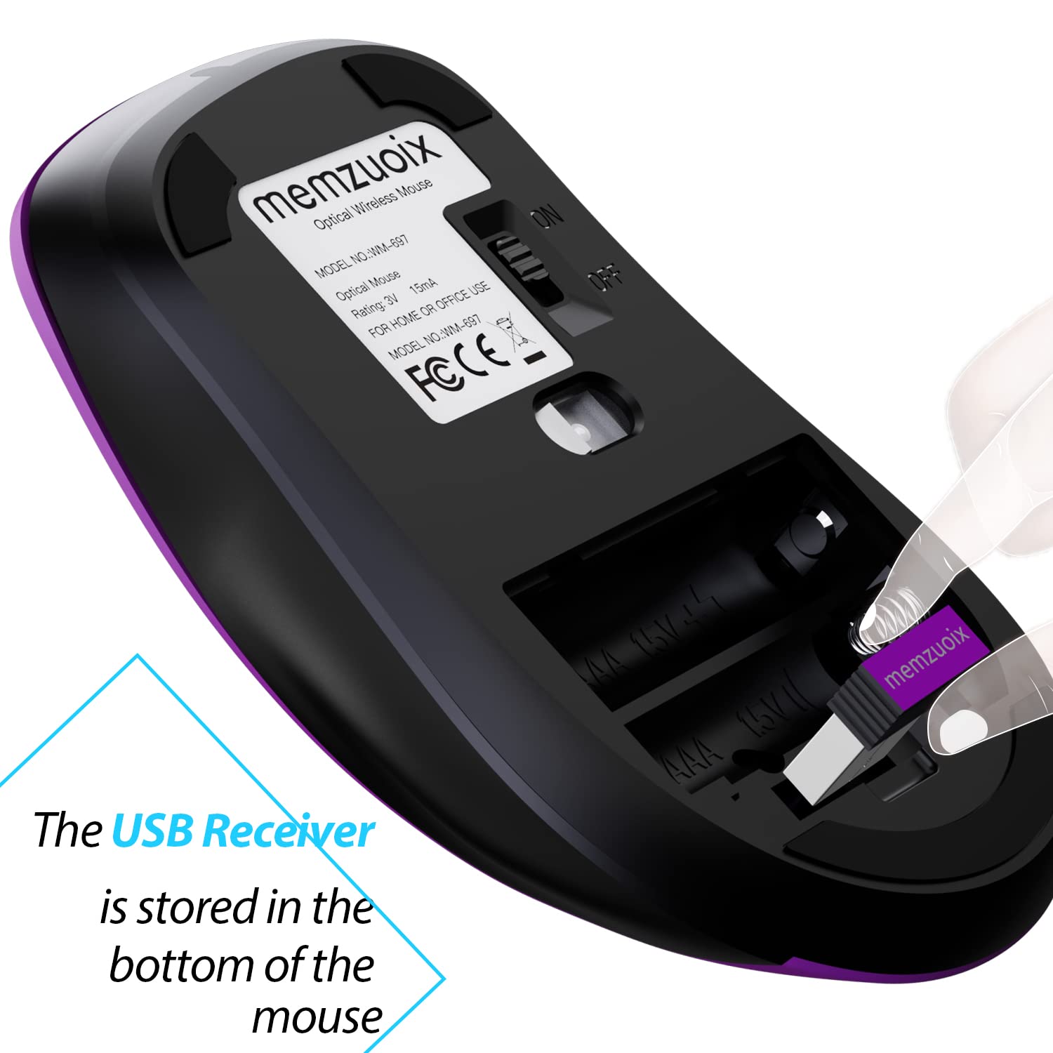 Memzuoix Wireless Mouse, 5-Button Ergonomic Purple photo 5