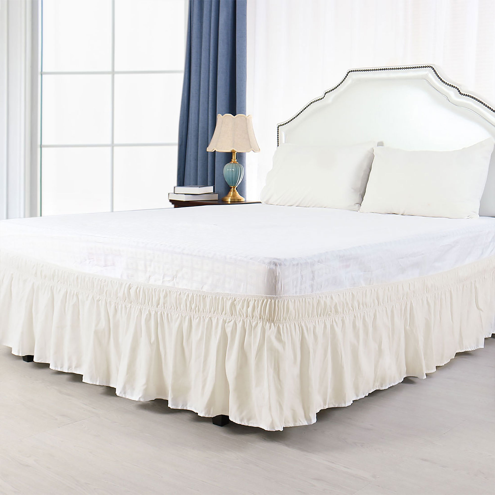 Chezmoi Collection Solid Beige Pleated Dust Ruffle Bed Skirt 15" Drop 