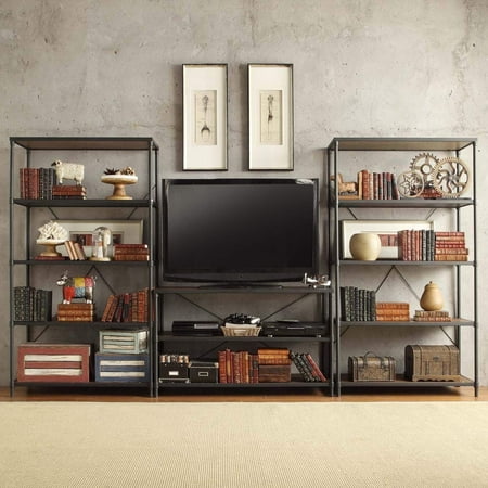 Tribecca Home Harrison Industrial Rustic Pipe Frame Media Stand with Two 40-inch Towers Tribecca Home Harrison Industrial Rustic Pipe Frame Media Stand with Two 40-inch Towers