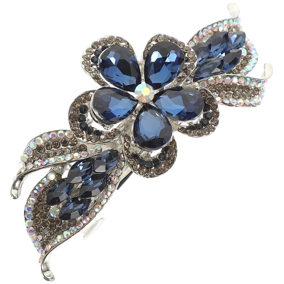 WRITWAA Dark Blue Rhinestone Hair Clip for Women's Decorative Alloy Barrette for Parties Weddings 3.5 Inches