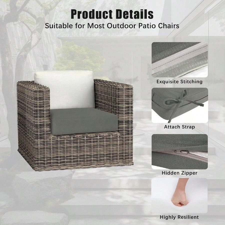 Outdoor Chair Cushion 22 x 22 x 3 Inch Rainproof 3Year Fade Resistant Patio Furniture Cushions with Removable Cover and Adjustable Ties for Garden Sofa Couch Pads Set of 2 Dark Gray
