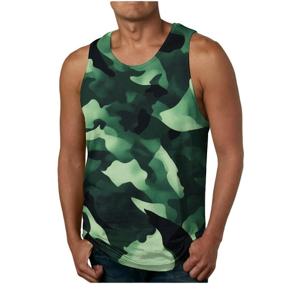 ALLLIST Cotton Tank Tops for Men Summer Sleeveless Pullover Casual Camouflage Green Undershirts for Men Size S-2XL