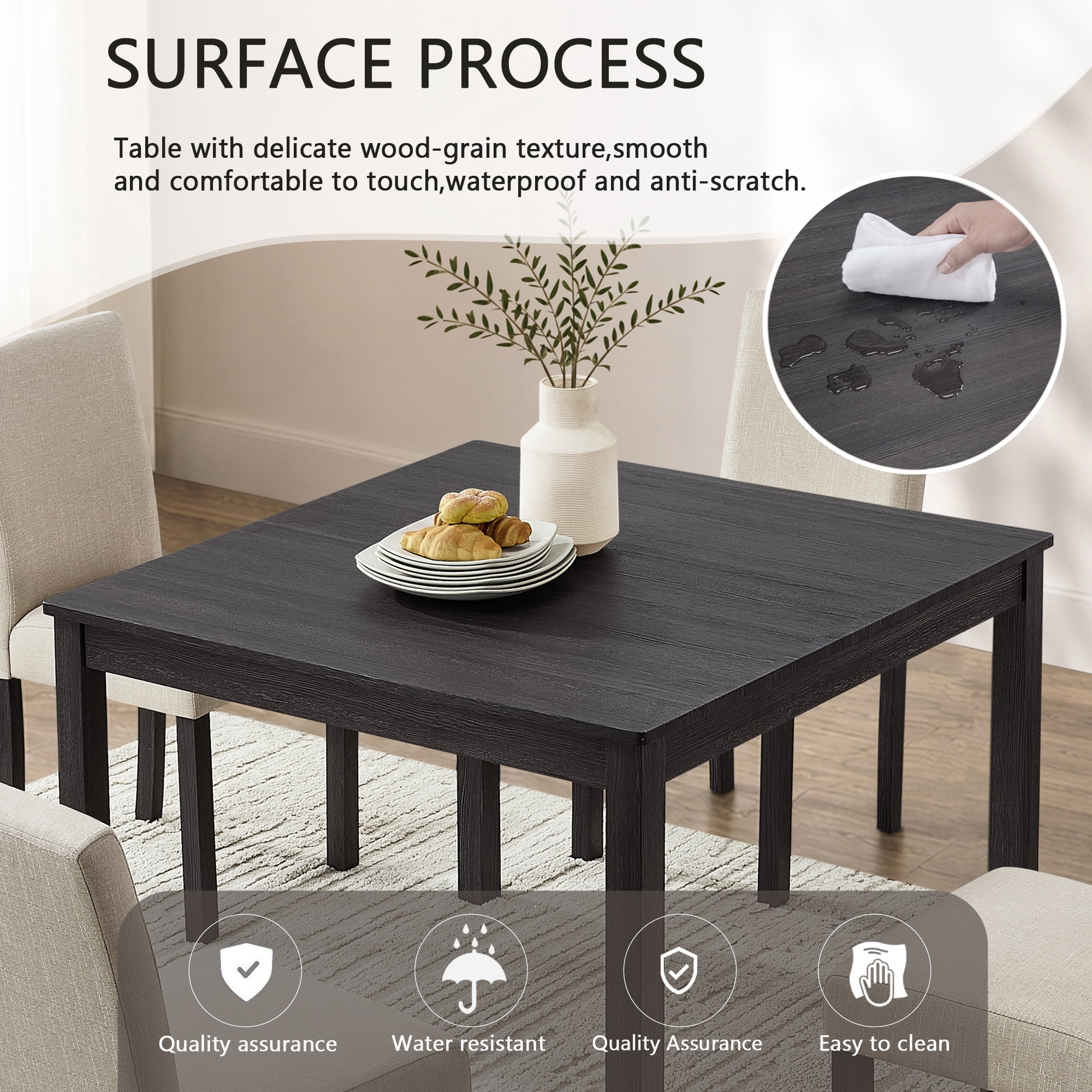 5-Piece Dining Table Set for 4, 39" Square Kitchen Table with 4 Fabric Chairs