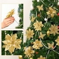 thumbnail image 3 of 3 Styles Christmas Glitter Poinsettia Flowers, Christmas Flower with Butterfly, Christmas Tree Flowers Ornaments for Xmas Tree Holiday Party Decoration, Gold, 3 of 5