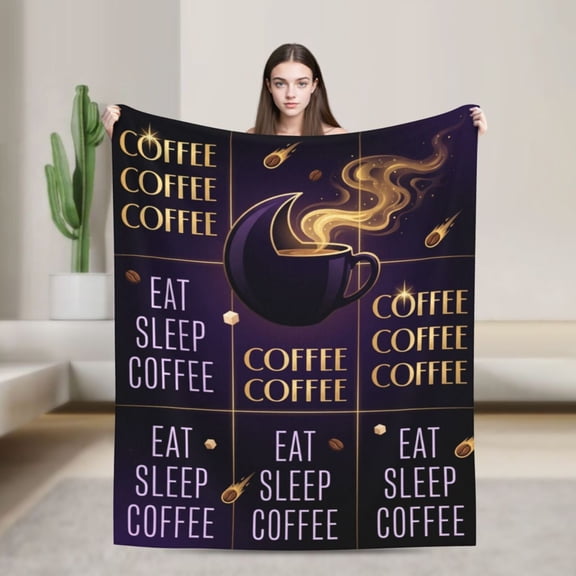 Coffee Throw Blanket Flannel Coffee Bean Art Pattern All Season Throw Soft Warm Cozy Plush Home Decor for Couch and Bed 50x40